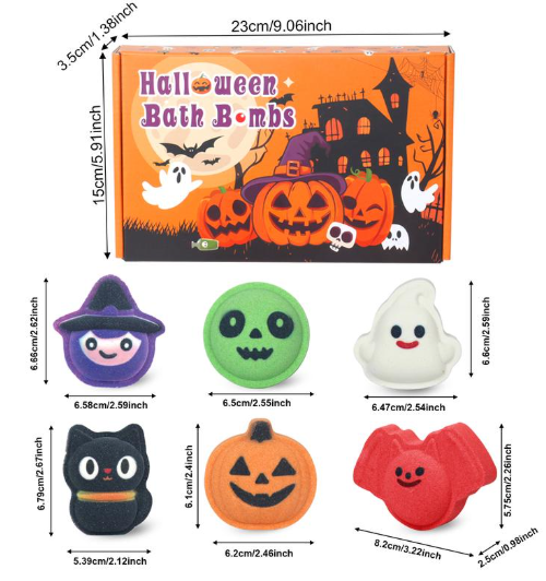 🎃 Halloween Bath Bomb Gift Set 🛁 – 6pcs Spooky & Cute Fizzy Balls 👻🦇🧙‍♀️