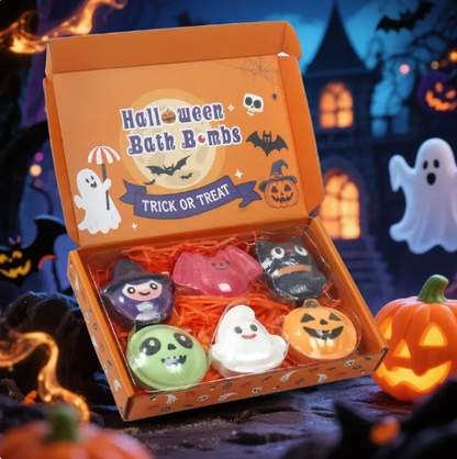 🎃 Halloween Bath Bomb Gift Set 🛁 – 6pcs Spooky & Cute Fizzy Balls 👻🦇🧙‍♀️
