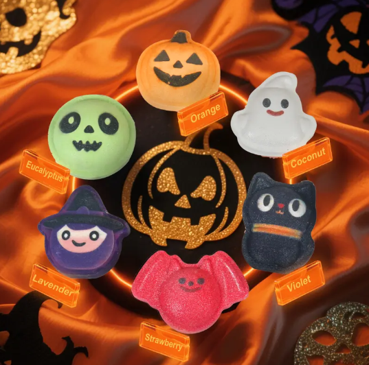 🎃 Halloween Bath Bomb Gift Set 🛁 – 6pcs Spooky & Cute Fizzy Balls 👻🦇🧙‍♀️