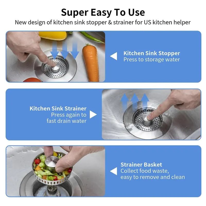 Upgraded 3 in 1 Kitchen Sink Drain Strainer